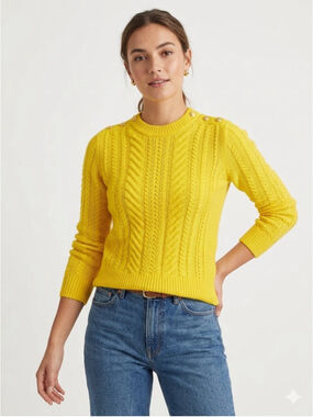 Women's J. Crew 100% Wool Cable Knit Button Detail Sweater Bright Yellow XXS 827